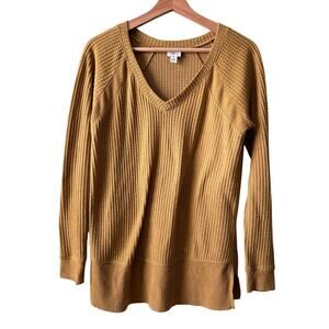 Peyton Jensen Mustard Yellow Waffle Oversized Long Sleeve Top